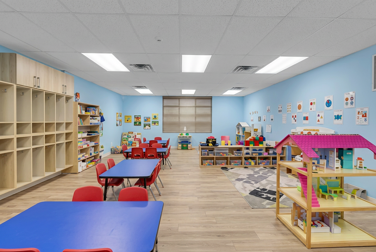 Banana Tree Daycare classroom with colourful learning stations